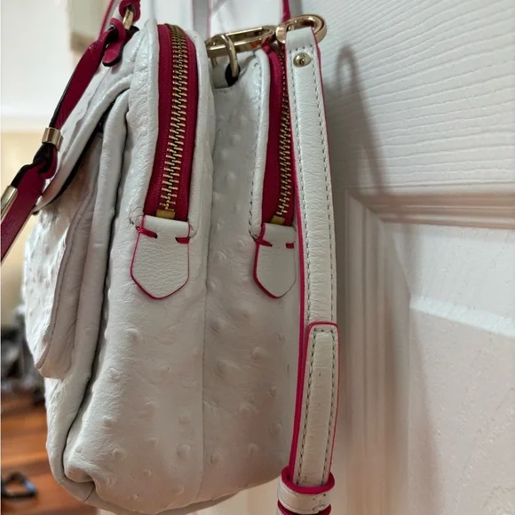 Coach A1482-30116 Madison Madeline Ostrich-Embossed White Leather Pink Trim BNOT - Picture 2 of 16